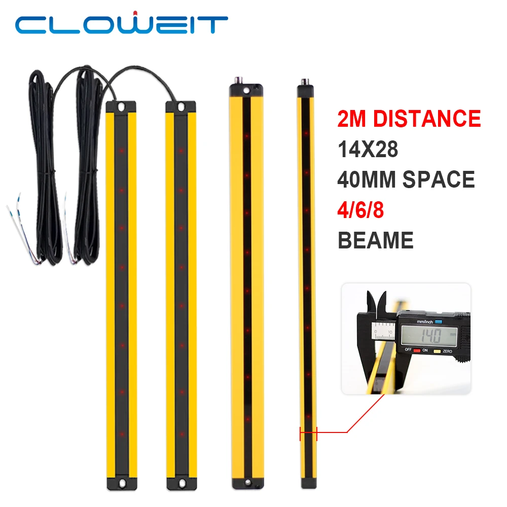 Cloweit 14X28 Safety Light Curtains RC4004/6/8 0.2-2m Detecting Distance Super Thin Grating Device Protector for Narrow Space