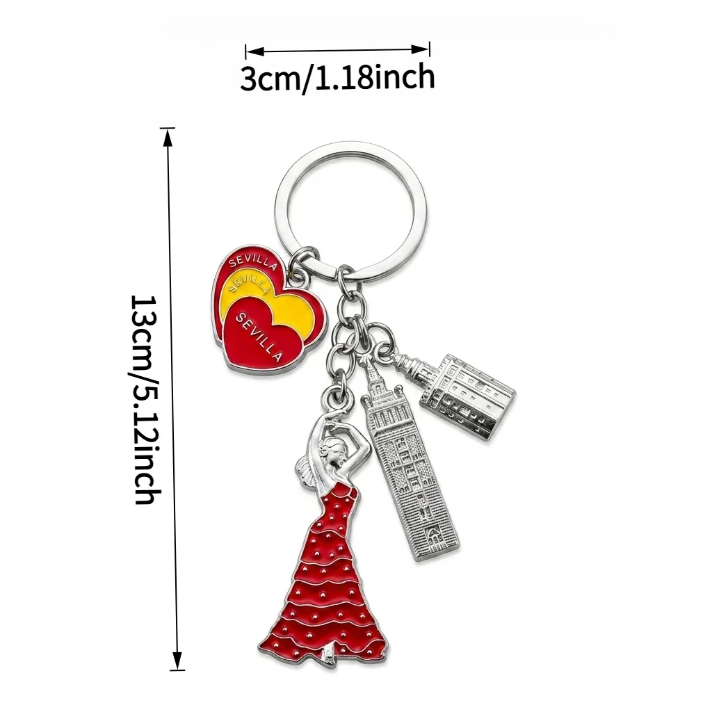 Spain Sevilla Souvenir Keychain Enamel Flamenco Dancer Giralda Tower Keyring Heart Spanish Landmark Key Chain Travel Gift for Wo