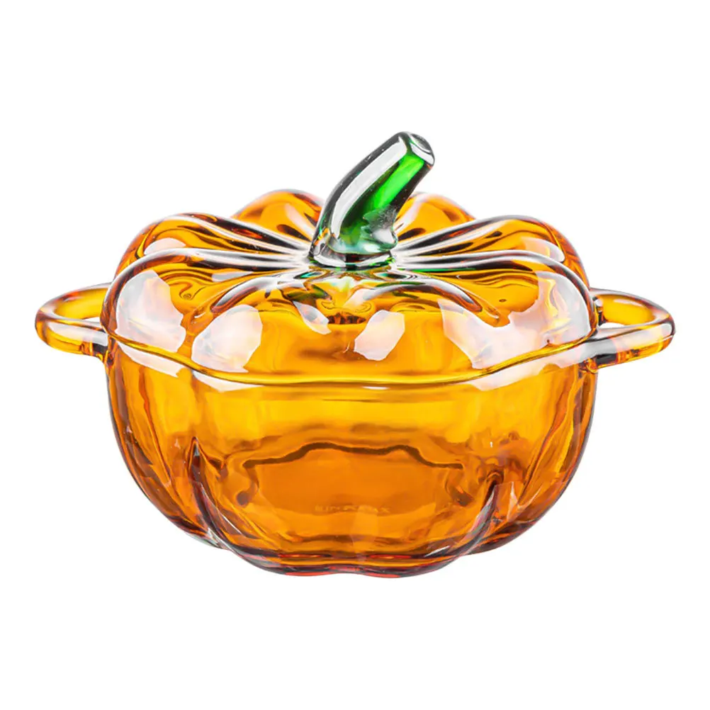 

Elegant Clear Glass Pumpkin Candy Dish Lid Versatile Food Storage Jar for Festive Gatherings Home Decor and Daily
