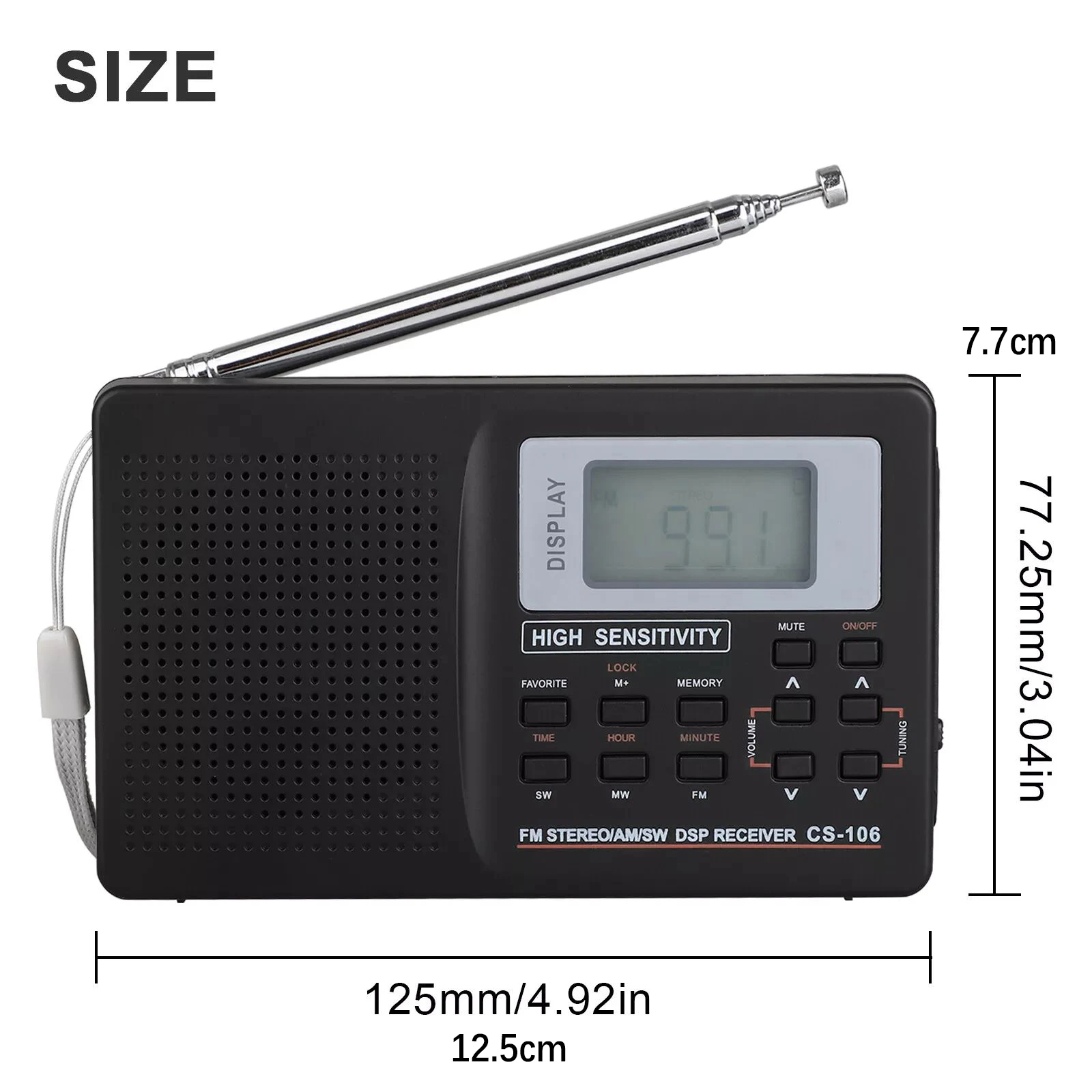 CS-106 Portable Full Band Radio FM/AM/SW/MW/TV Stereo DSP Digital Tuner with Alarm Clock Multi-Band Receiver for Seniors Home view 6
