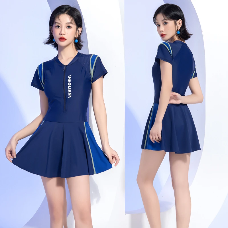 Women Swimsuit Plus Size Swimwear One Piece Bathing Suit With Skirt Conservative Beachwear Built-in sSafety Shorts
