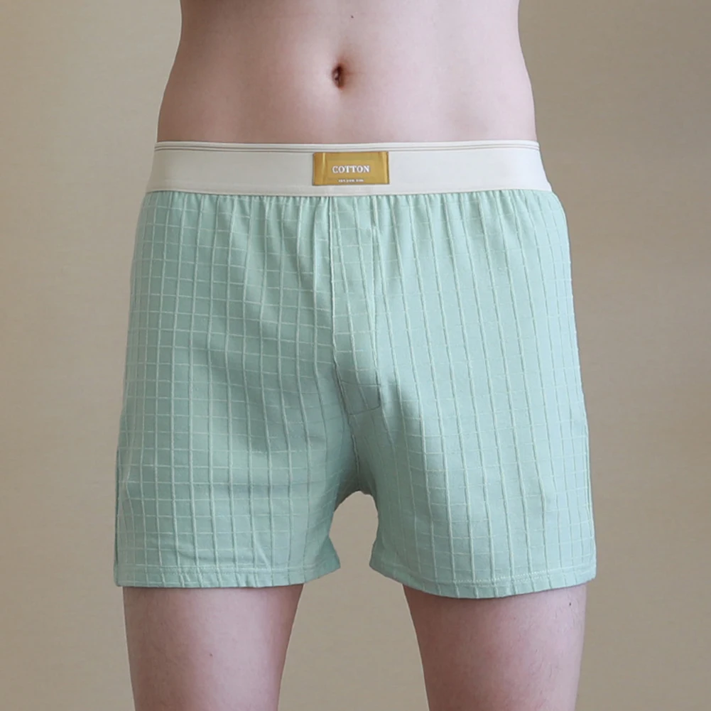 Cueca boxer de algodão para pele masculina, calcinha respirável, cueca de cintura média, cueca solta, monocromática, casual Homewear