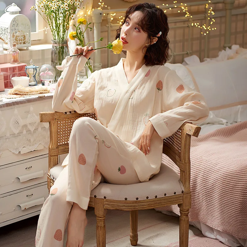 Maternity Pajamas Pregnancy Sleepwear Fashion Gauze Cotton Breastfeeding Pajamas Nursing Nightgown Long Sleeve+Pants Suits