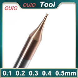 OUIO-Fresa Micro Carbide, bit de gravação CNC, fresa haste, 2 Flute TiAIN, 0,1-0,9mm, 4mm, HRC55