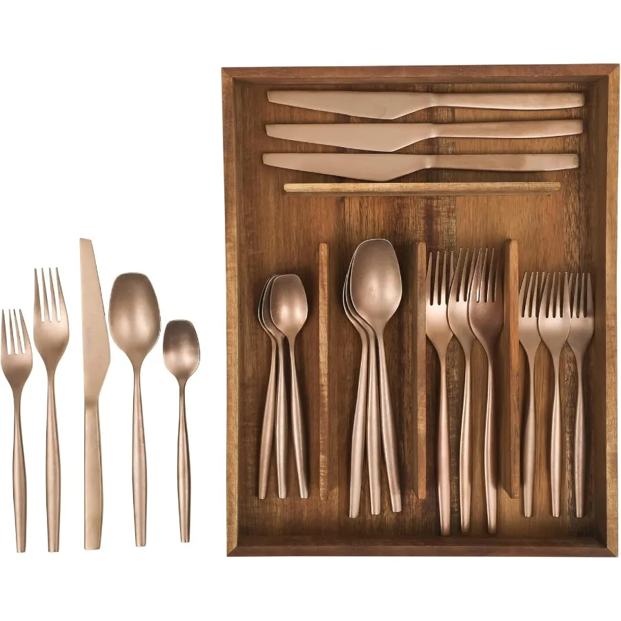 

20-х предметные столовые приборы из нержавеющей стали 18 10, набор столовых приборов из розового золота с камнями, столовые приборы из дерева акации, сервис для