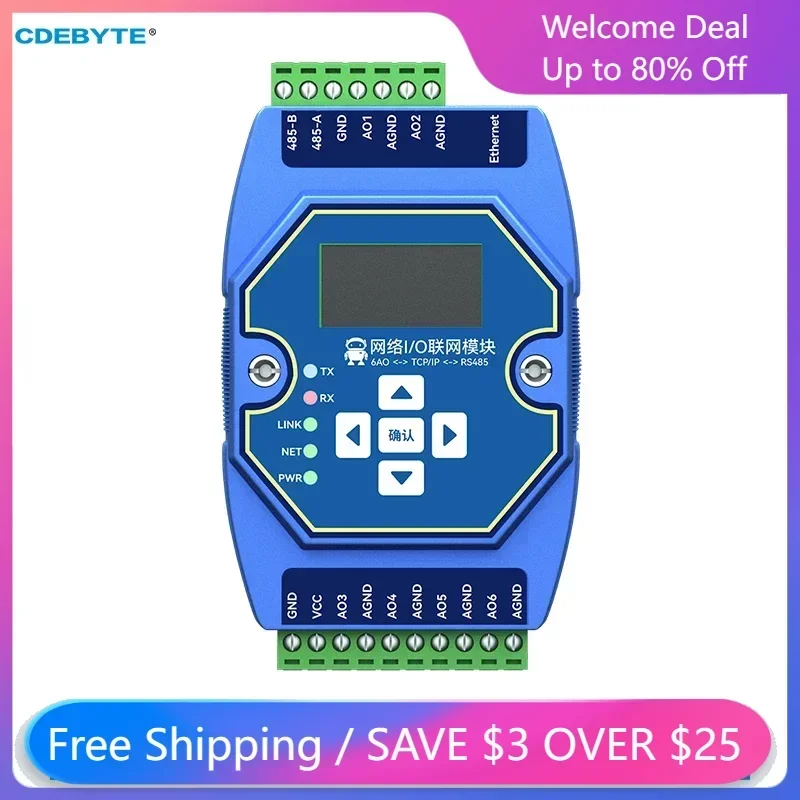 RS485 RJ45 Etherent Analog and Digital Acquisition Control 6AO CDEBYTE ME31-XXXA0006 ModBus TCP RTU I/O Networking Module