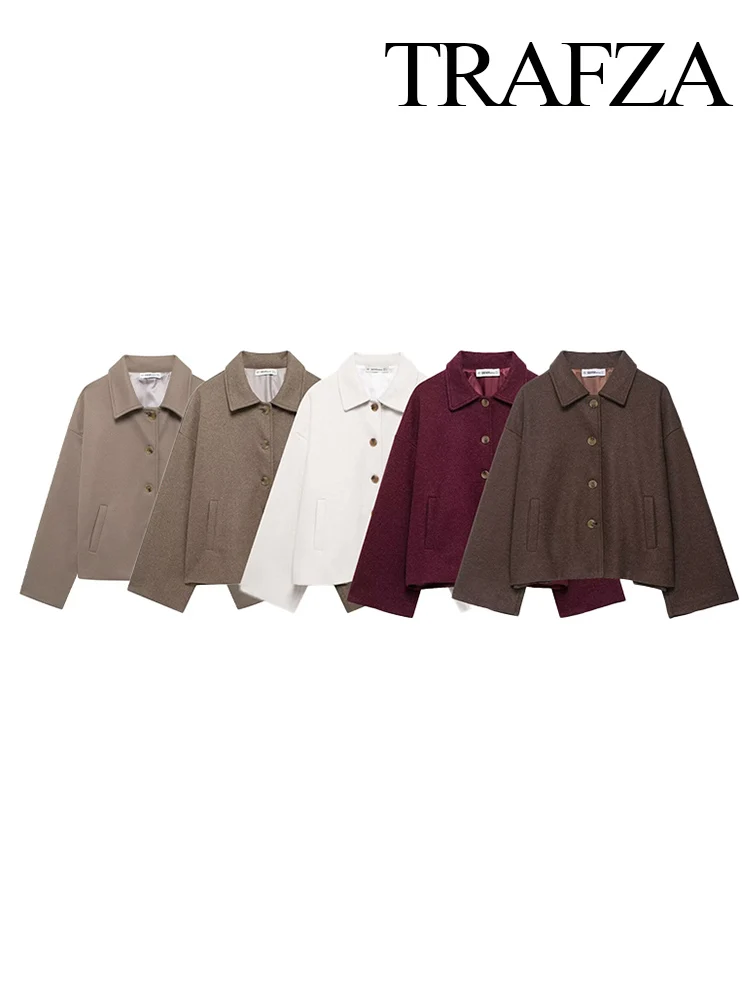 HH 2025 Woman Autumn Solid Long Sleeves Short Coat Female Elegant Single-Breasted Lapel Pocket Decorate 3-Color Loose Jacket