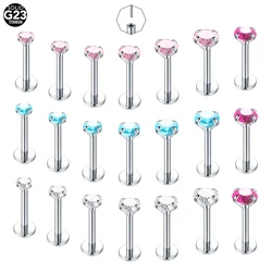 1PCS Titanium Push-in Labret Piercings with 1.5/2/2.5/3/4/5mm Pink Zircon Threadless Stud Earrings Tragus Helix Piercing Jewelry