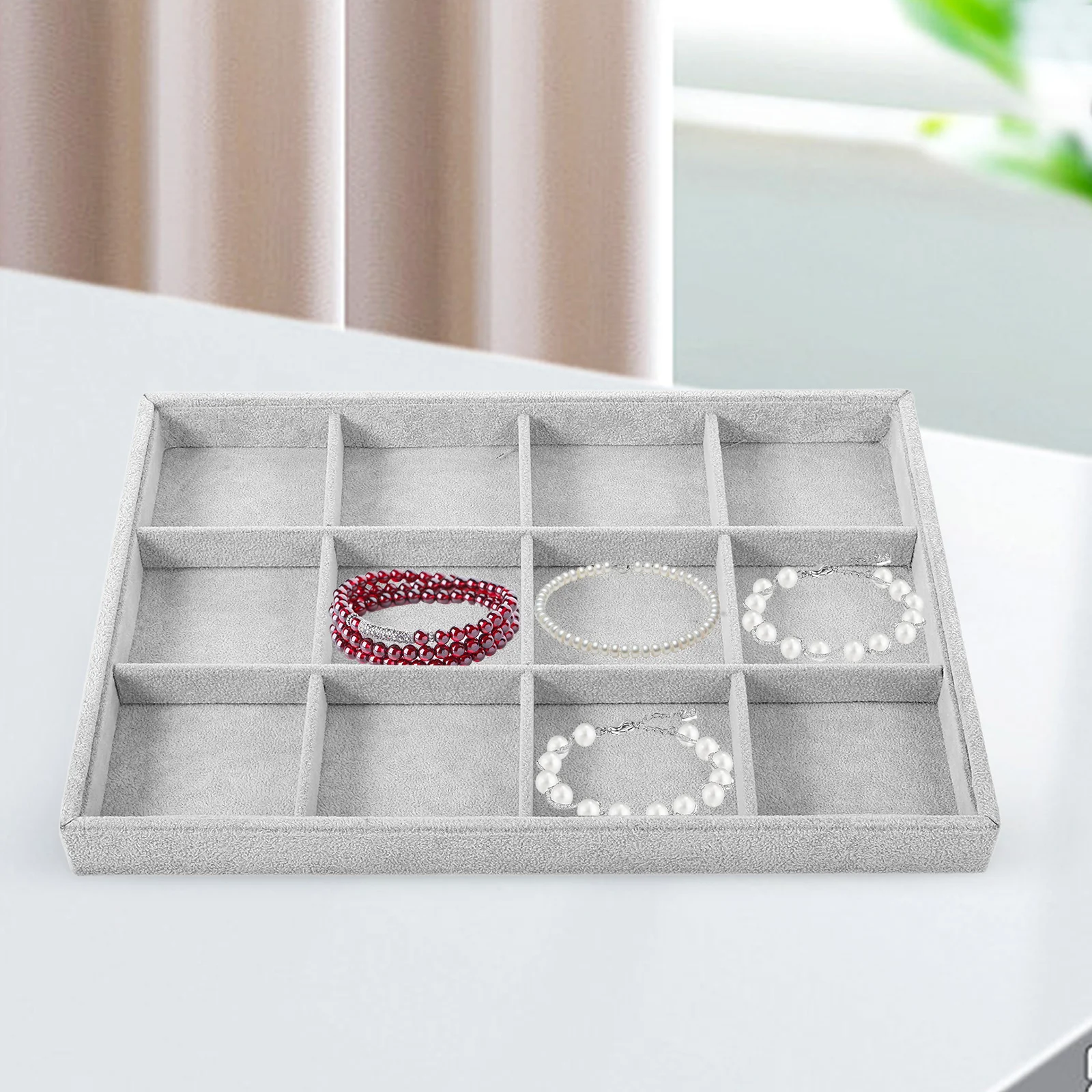 

Multi-Functional Desktop Jewelry Storage Organizer Tray Multi-Grid Compartments Rings Earrings Cosmetics Holder Case Travel Use
