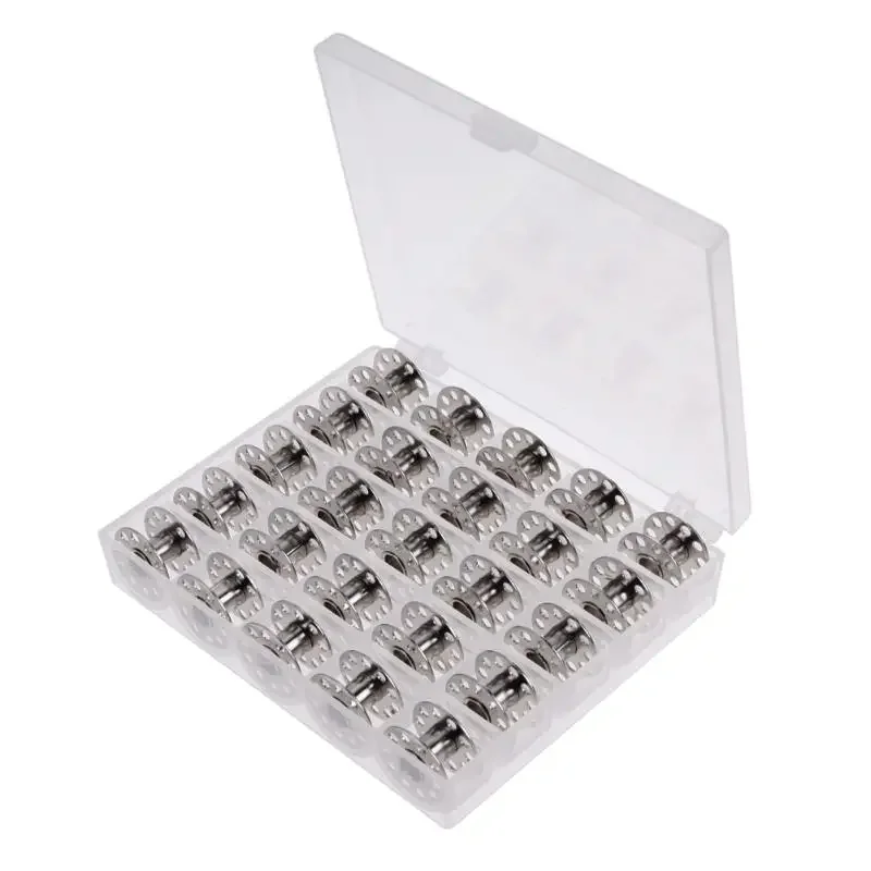 25Pcs Clothes SupplIies Household Coil Metal Silver Sewing Machine Bobbins Thread Core Spools Multifunction with Storage Box