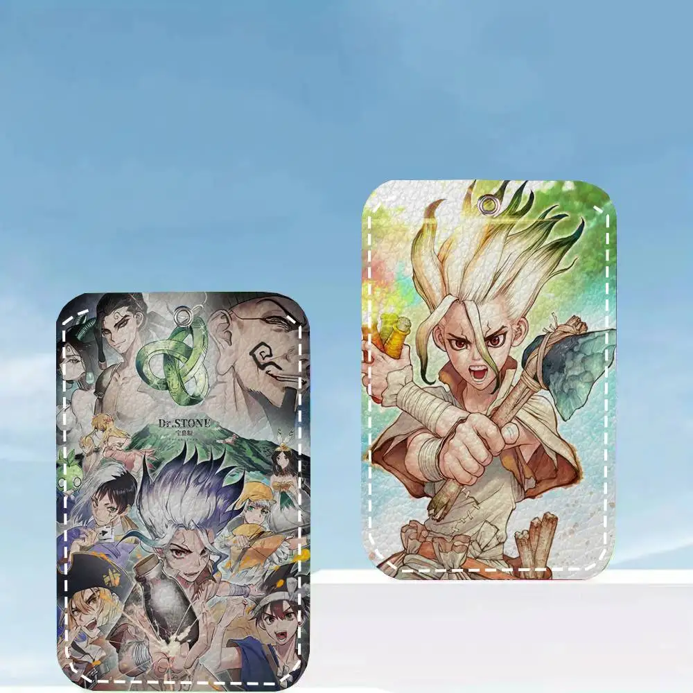 Dr STONE Card Case Keychain Access Card Bag Key Tag Ring Leather Card Holder Key Ring Access
