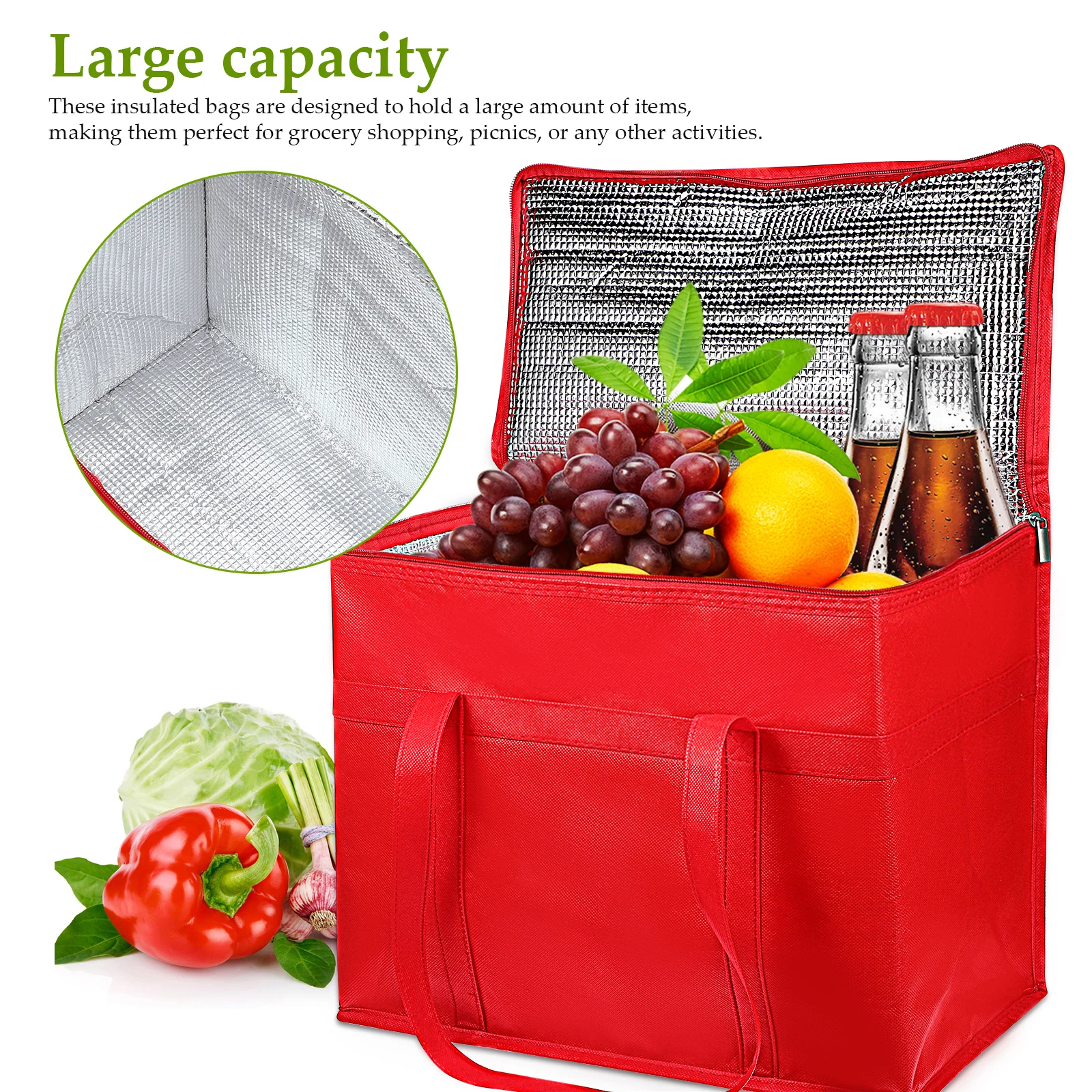 

4 Pcs Insulated Bags Large Capacity Foldable Non Woven Thermal Grocery Cooler Food Carrier Reusable Shopping Bag