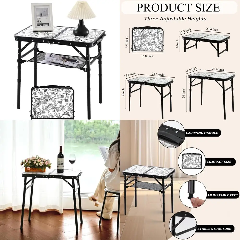 

toile de jouy-inspired camping table, vintage french floral pattern folding table, adjustable height, lightweight & portable out