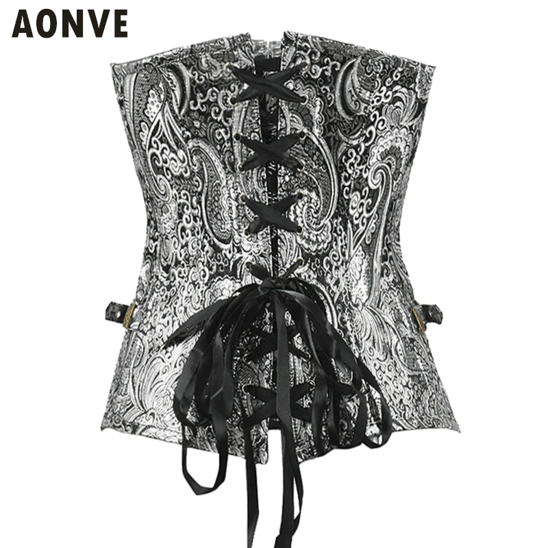 AONVE Steampunk Corset Sexy Gothic Clothing Vintage Waist Trainer Modeling Strap Lace up Bustiers Retro Button Korselet