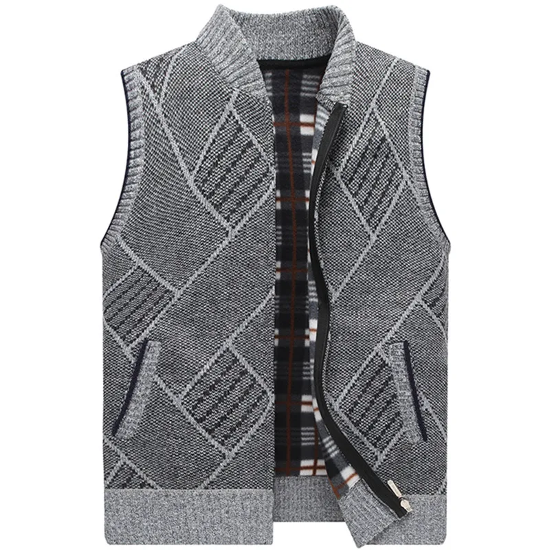 Sweater Jacket Men Autumn Winter Fleece Thicken Warm High Quality Fashion Stand Collar Long Sleeve Knit Cardigan Vest Waistcoat