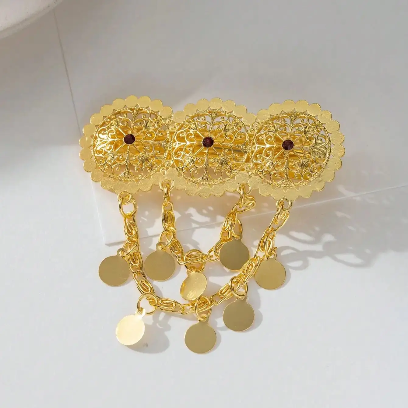 Gold Plated Turkish Kurdish Women Hair Jewelry Middle East Arabic Dangle Festive Bridal Headwear for Women