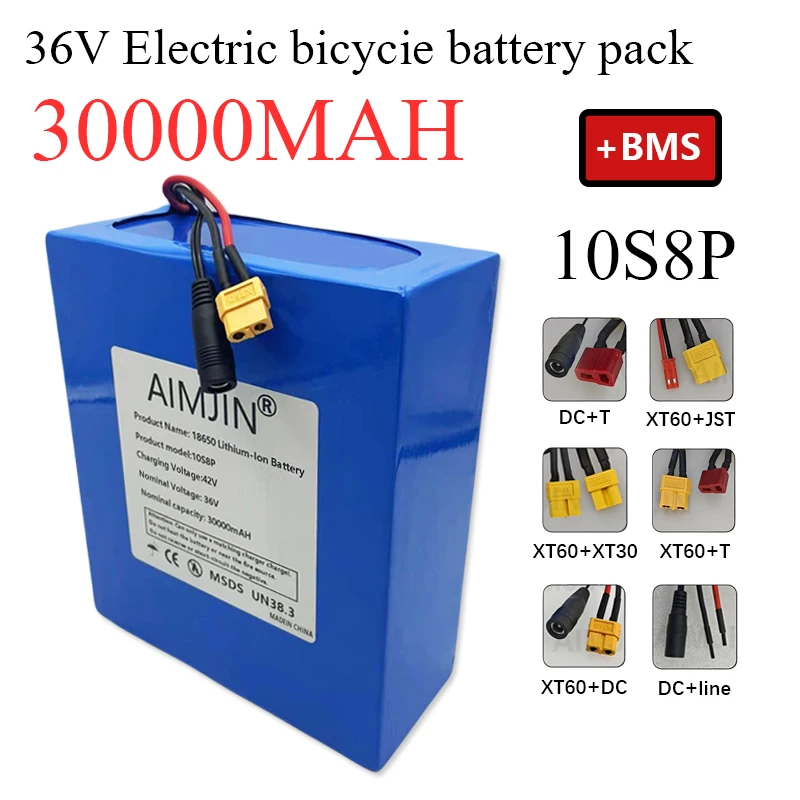 36V Battery 30000mah Lithium-ion 10S8P Battery Pack 250W~1000W for Ebike,Car,Bicycle,Scooter with BMS