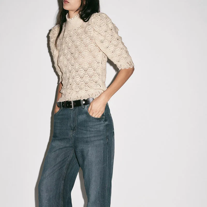 Romantico maglione lavorato a maglia a collo alto a coste Bubble Or Sve da donna Slim Fit Casual Sle Autunno Nuovo arrivo