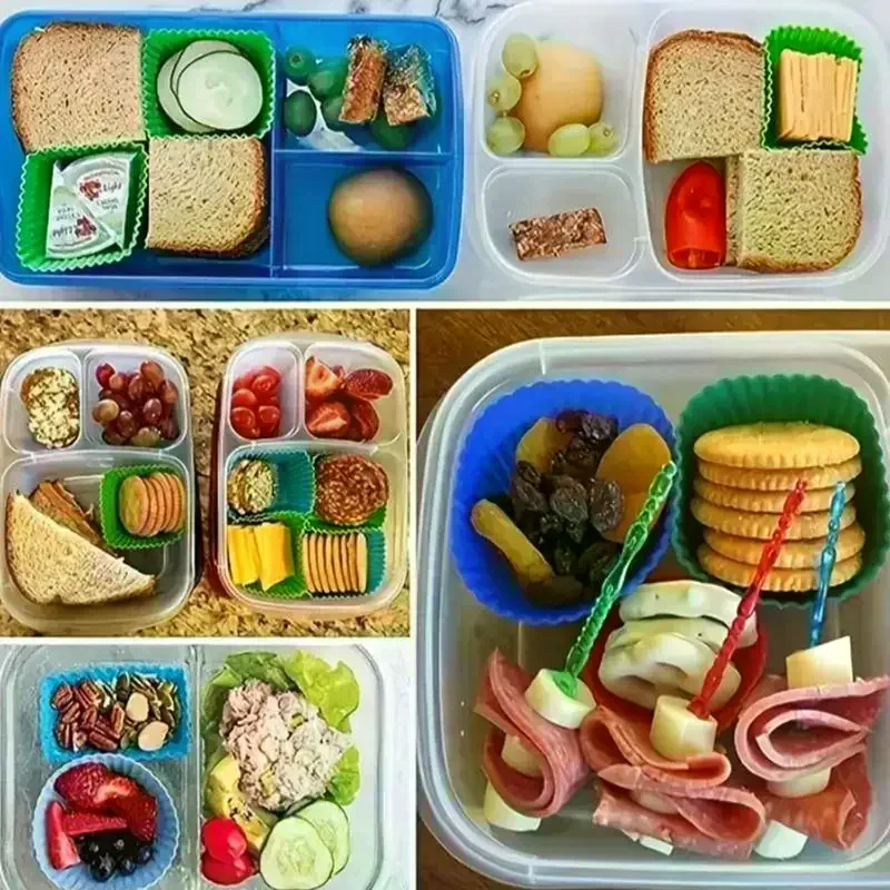 Silicone Lunch Box Dividers Bento Lunch Box Dividers Lunch Dividers Dish Cups Salad Dressing For Kids Lunch Accessories 12/24Pc