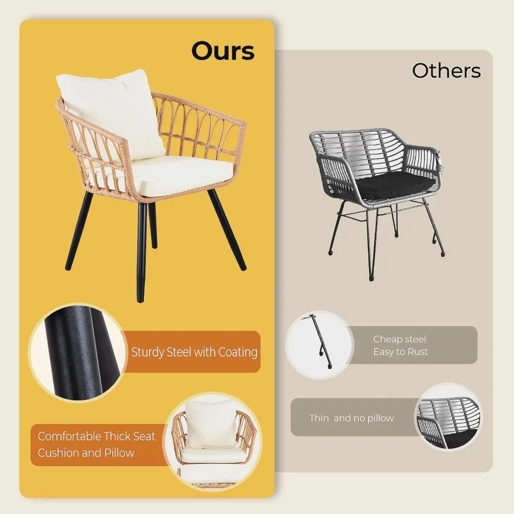 5-delige terrasmeubilairset, terrasbistroset met poef, balkonmeubilair rieten stoelen en ronde tafel voor tuin,