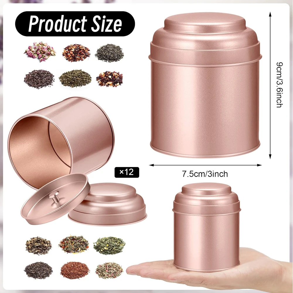 12 Pcs Tea Tin Canister with Airtight Double Lids Round Tin Can Box Small Kitchen Tea Canister Loose Leaf Tea Storage Tea Can