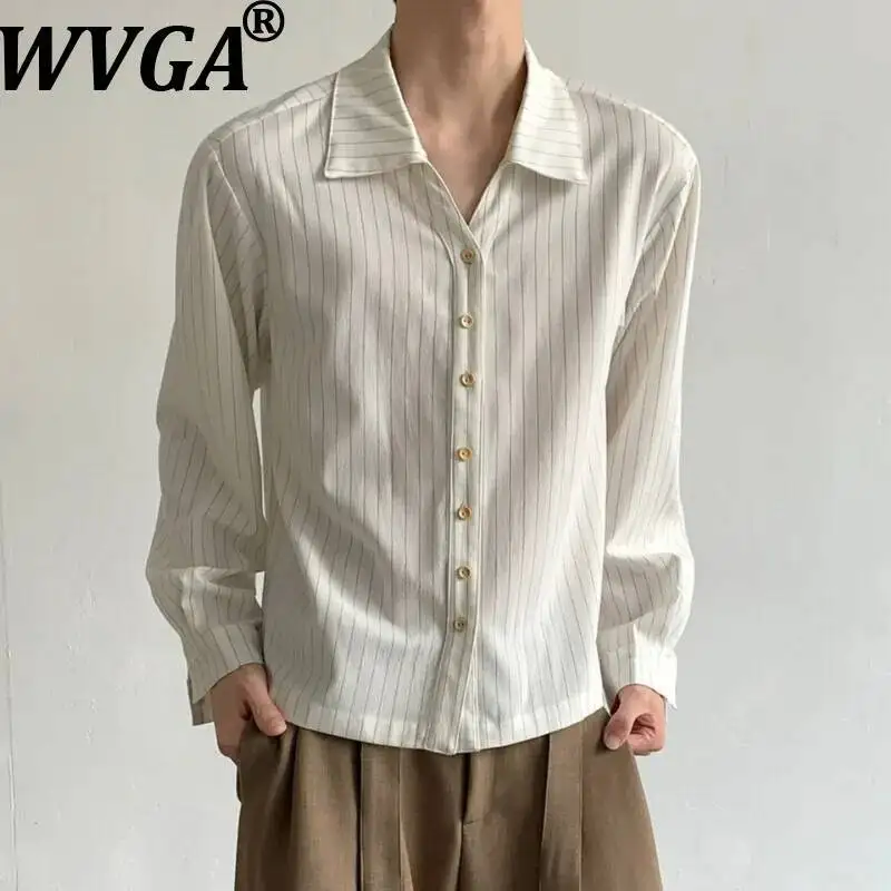 WVGA Spring Summer New Men Elegant Design Striped Trendy Long Sleeved Shirt Textured Shoulders Padded Niche Chic Tops Ins W25844