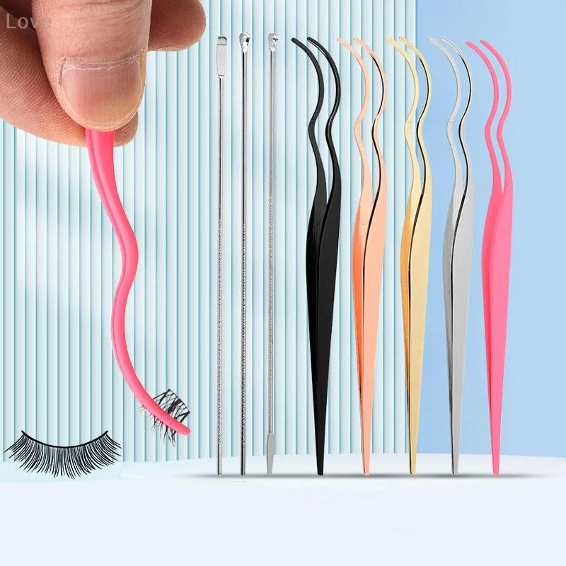 [L&P]False Eyelash Tweezers Applicator With Stainless Steel Eyelash Extension Curler Nipper Clip For Makeup Beauty