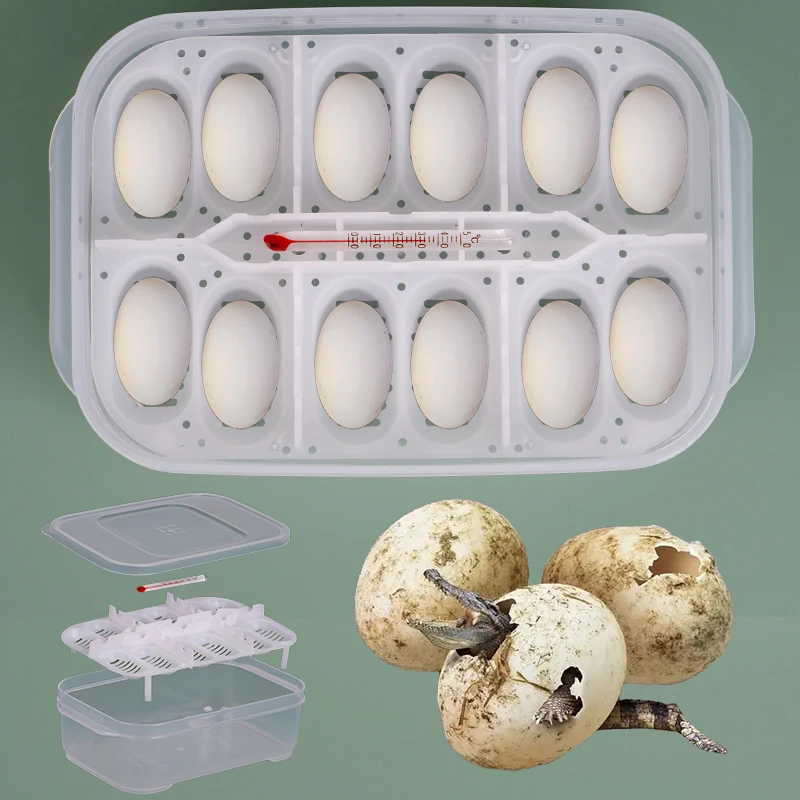 12 Grids Reptile Egg Tray Incubator  Eggs Tray Tool with Thermometer Reptile Breeding Box Reptile Incubation Box  Hatching Snake