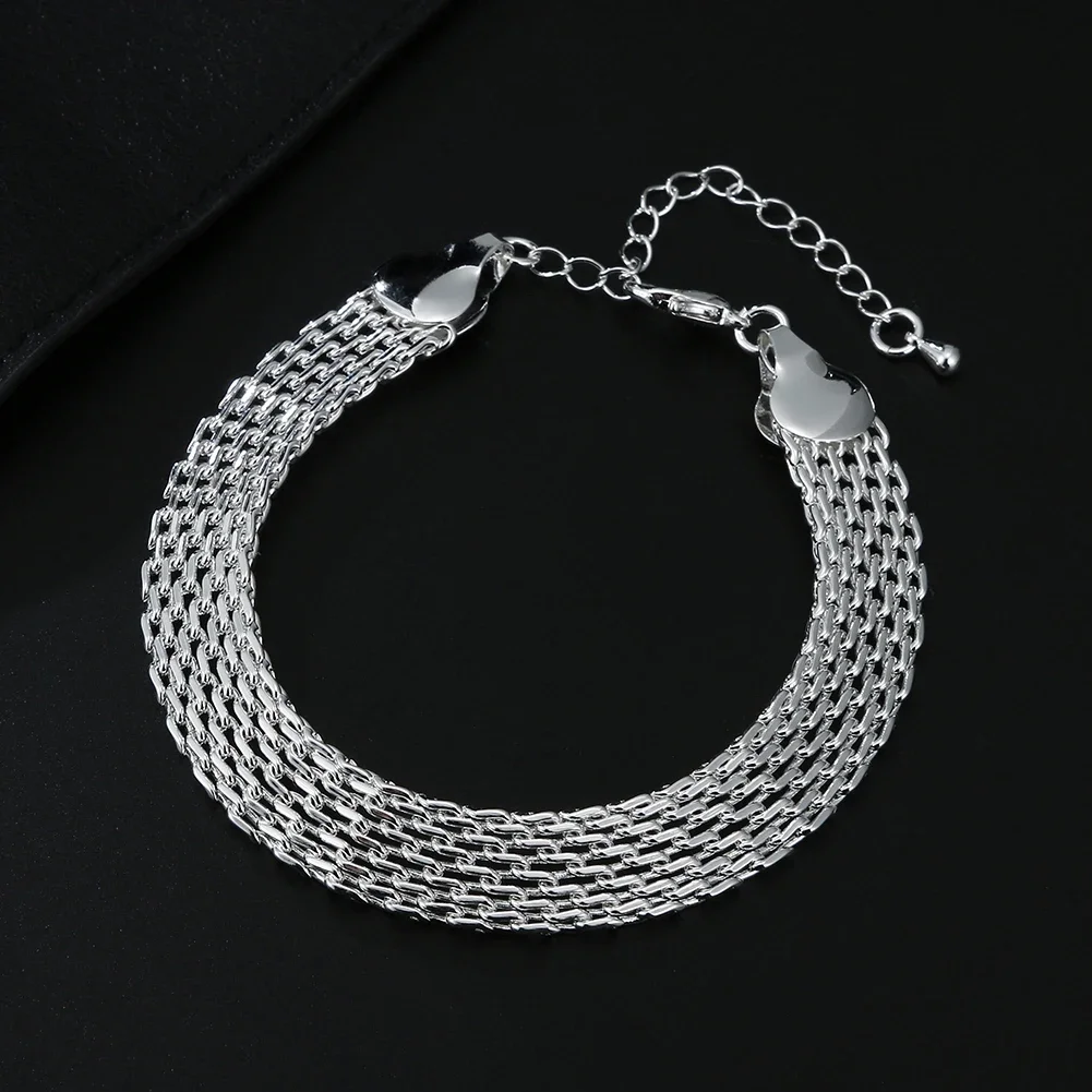 Jewelrytop Silver Plated Net chain Bracelet necklace Set for women lady fashion party wedding  jewelry sets gifts