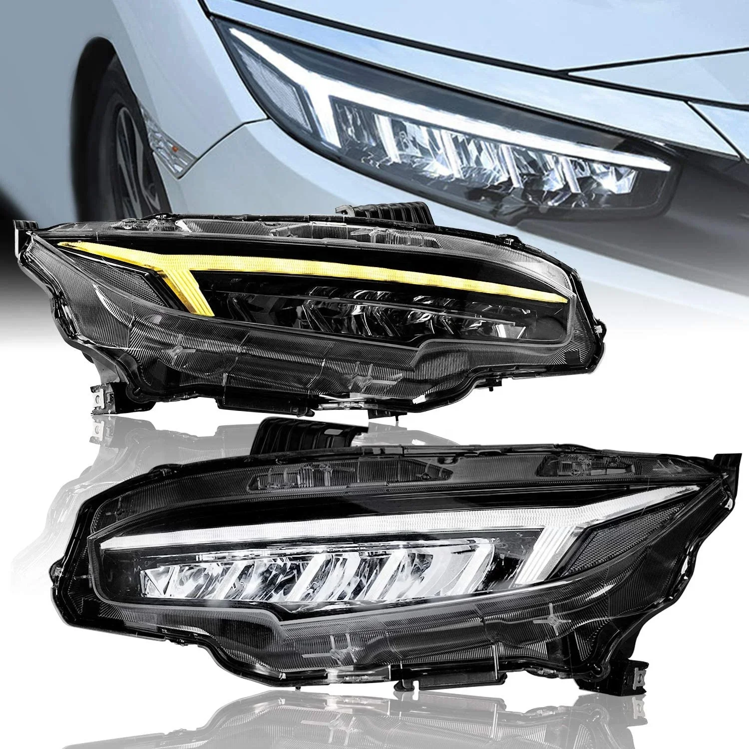 Archaic full led headlights for Civic sedan & hatchback 2016-2020 PLUG & PLAY DRL Civic front lamp w/sequential turning signal