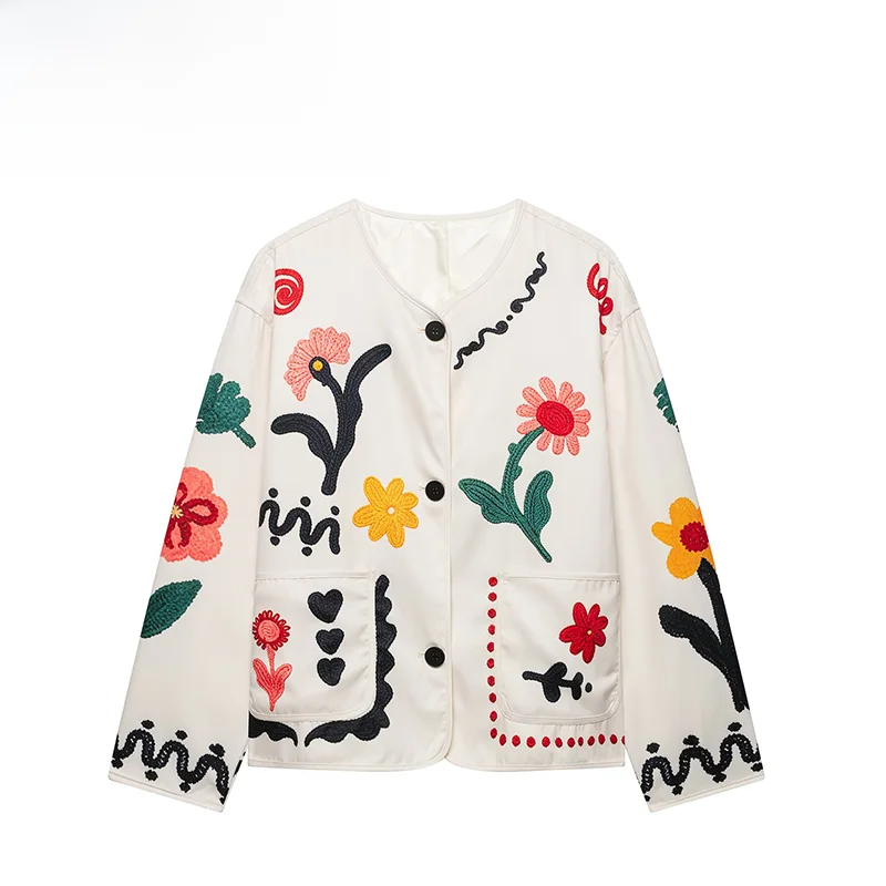 

Fashionable Versatile ZR Women's Summer New Arrival Embroidered Flower Jacket Standard Fit Polyester Long Sleeve Coat