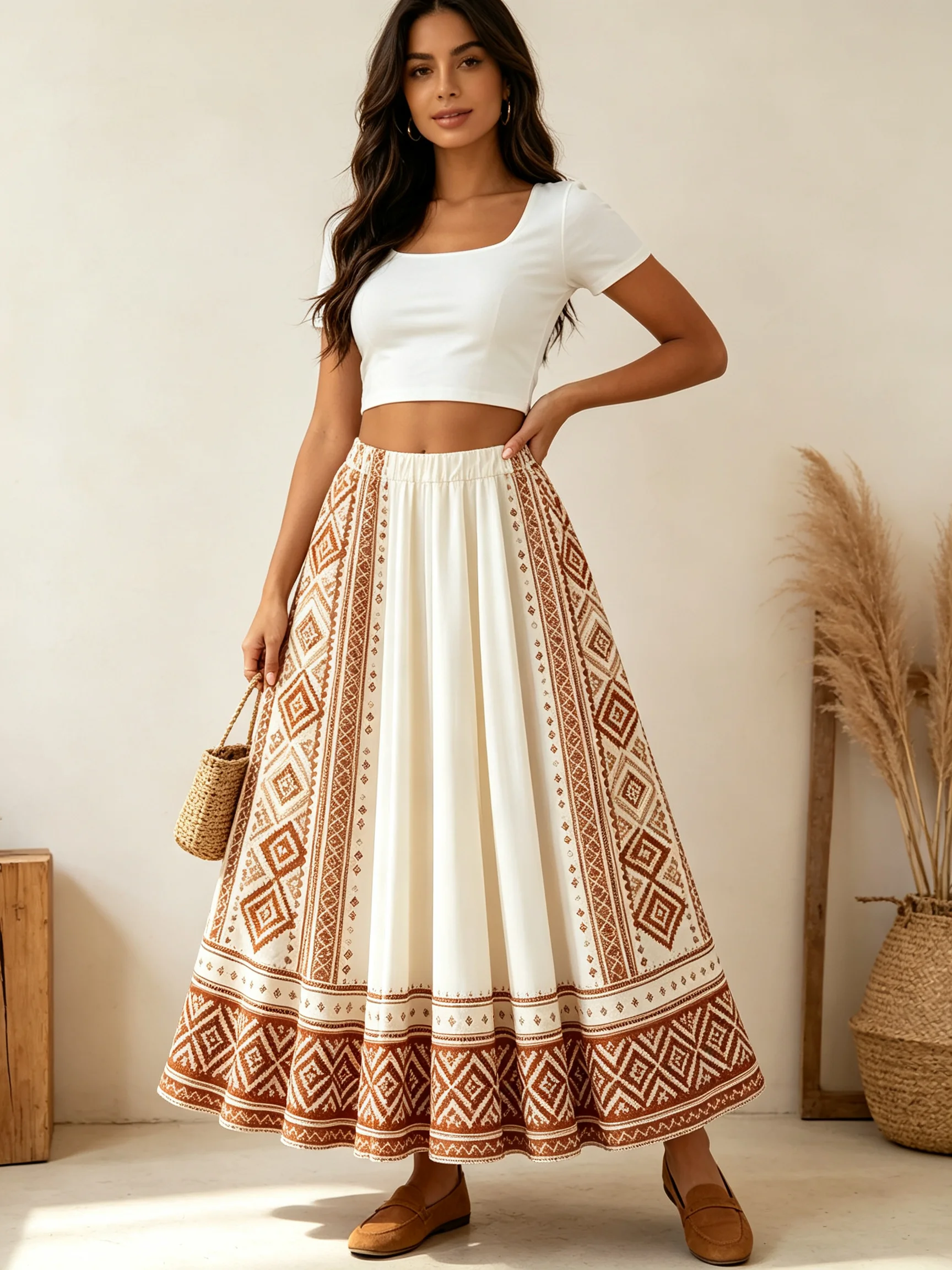 Women's Printed Long A-Line Skirt with Tiered Tulle Dress, Ethnic Style, Spring Summer, Daily Wear, Vacation And Travel