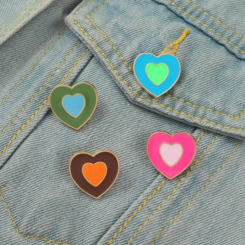 4Style Gradient Love Enamel Pins Custom Yellow Green Pink Heart Rainbow  Brooch Lapel Badge Bag Fashion Jewelry Gift for Friend