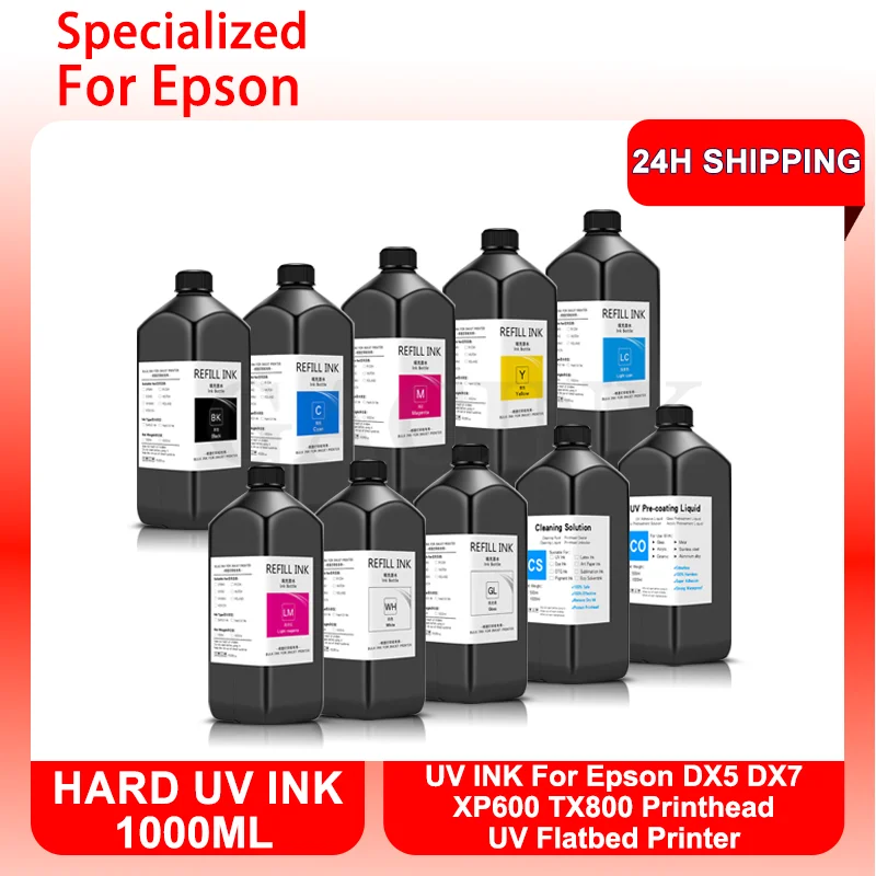 

High-end Hard UV Ink UV LED Curable Ink For Epson DX5 DX7 XP600 TX800 Printhead UV Flatbed Printer 1000ml/Bottle