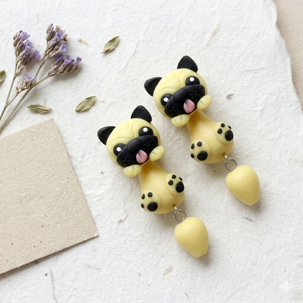 Handmade 3D French Bulldog Polymer Clay Stud Earrings For Women Men Cute Frenchie Front Back Ear Jackets Kawaii Dog Animal