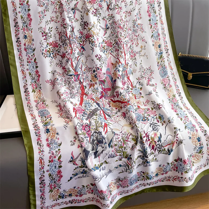 180*90cm Elegant Print Large Size Scarves Women High Quality Soft Silk Scarf Sun Protection Shawl Hijab Bandanna Foulard Muffler