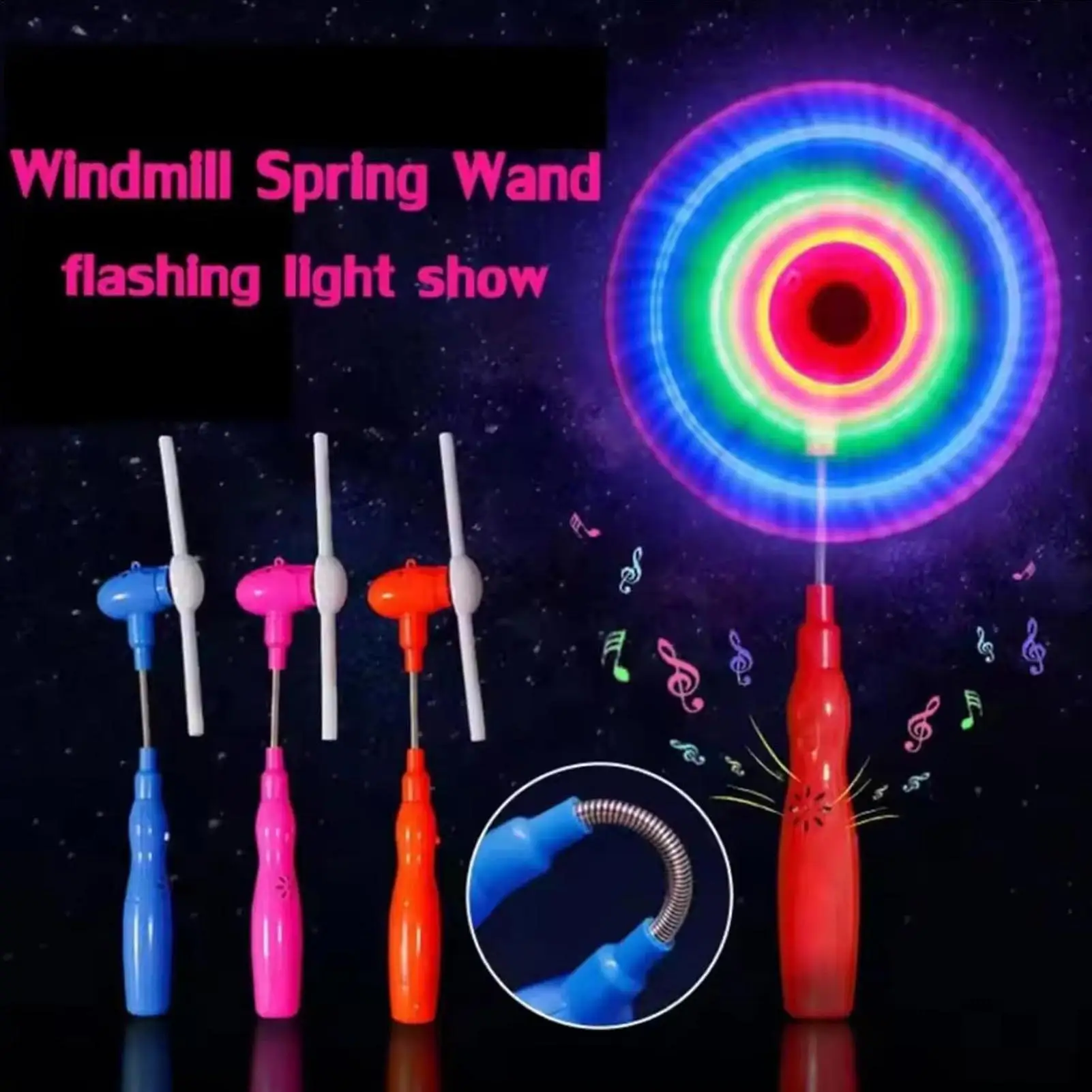 1pc LED Music Windmill Spinner Glow Rainbow Flashing Windmill Rotating Toy Spinning Mini Handheld Light Up Windmill Toy