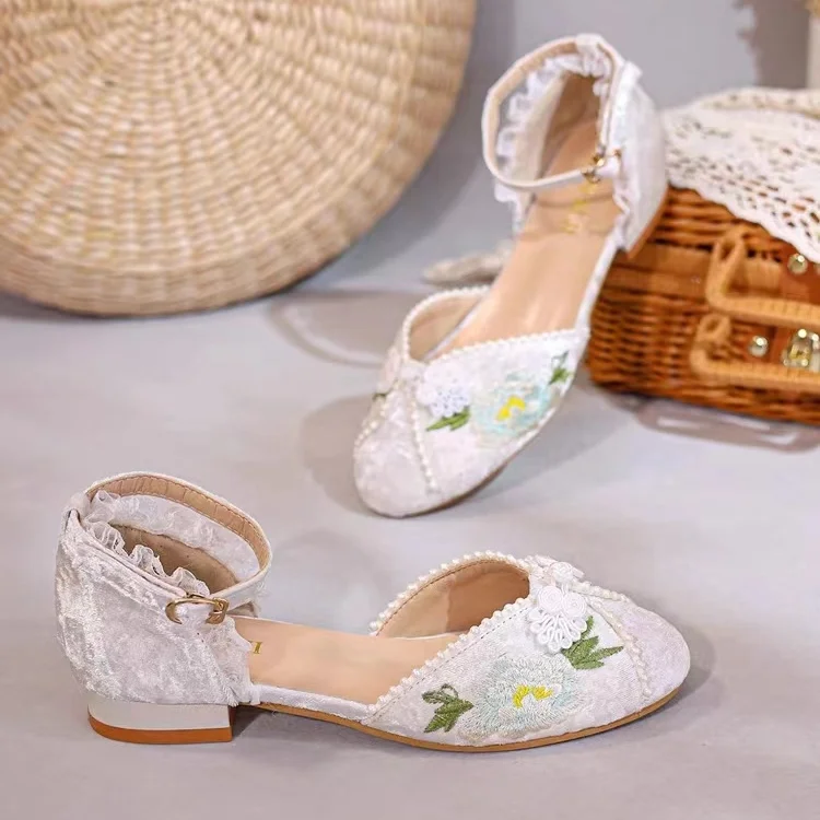 Chinese Style Luxury Women Shoes 2023 Spring Vintage Embroidered Mary Jane Shoes Elegant Green Lace-up Shoes High Heels Sandals