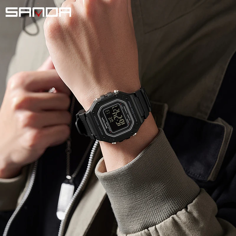 SANDA 2156 Fashion Mens Watch Military Water Resistant Sport Watches Army Big Dial LED Digital Wristwatches Stopwatches For Male