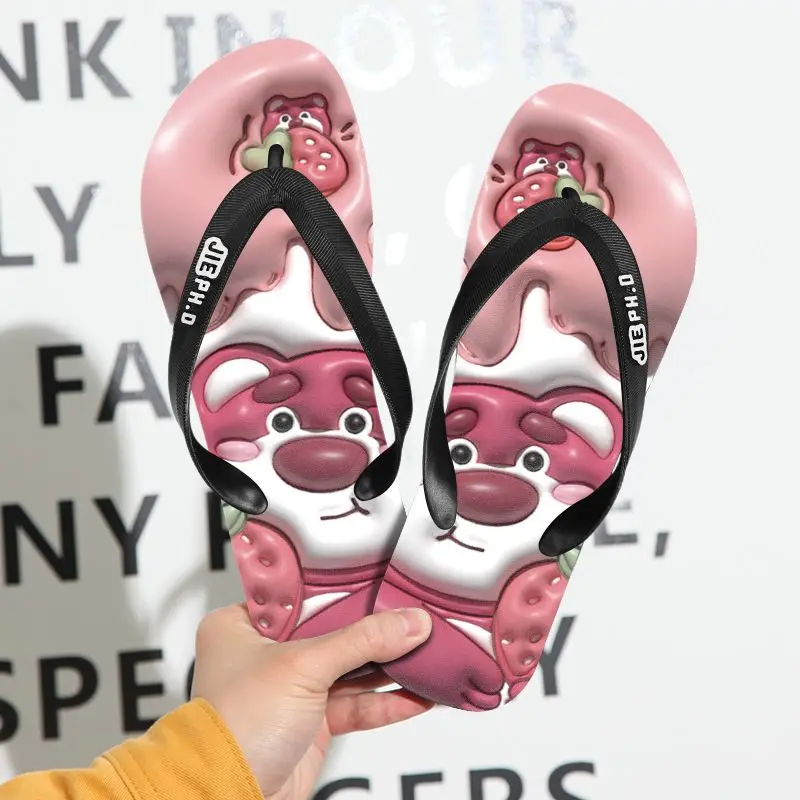 Disney Lotso flip-flops for boys and girls, cute and fashionable outdoor beach non-slip flip-flops for summer new couple sandals