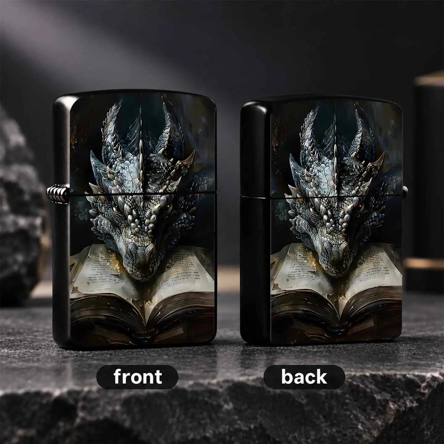 Vintage Cool Dragon Head Reading Ancient Book Art Printed Lighter, Atmospheric Trendy Accessory, Portable Daily Versatile Item, Perfect For Gifting And Personal Use, Fits All Scenarios Creative Decorative Practical Gadge A Humorous And Inte