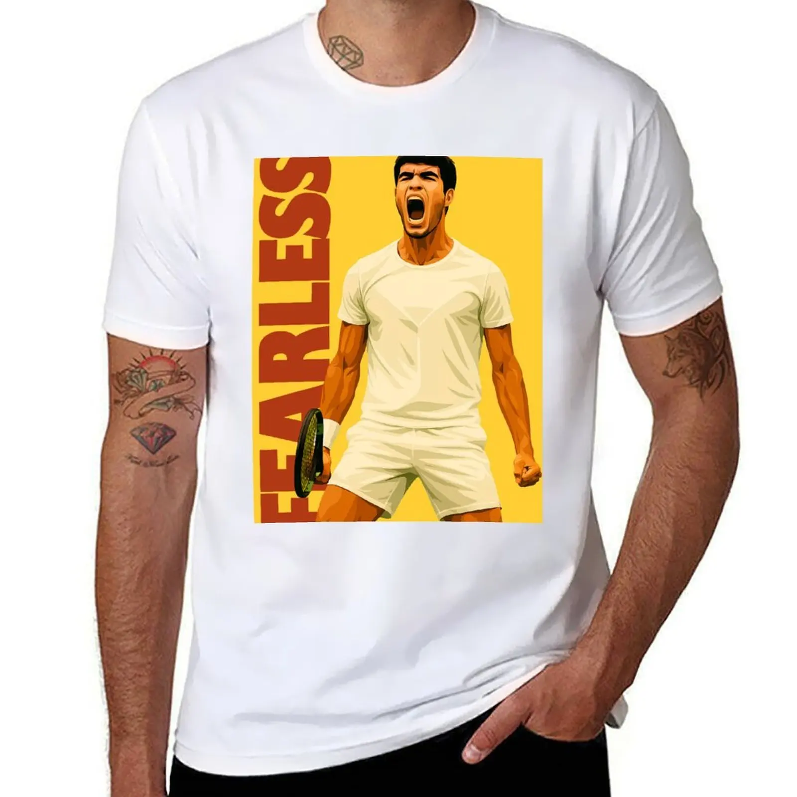 

Alcaraz – Fearless Power Illustration-Style Tennis T-Shirt funny t shirts cotton t shirt man luxury T-Shirt