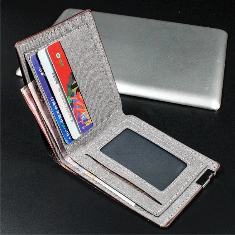 

Denim Wallets Purses Men Women Inserts Business Foldable Cowhide Wallet Picture Coin Purse Slim Money Credit ID Cards Holder Bag