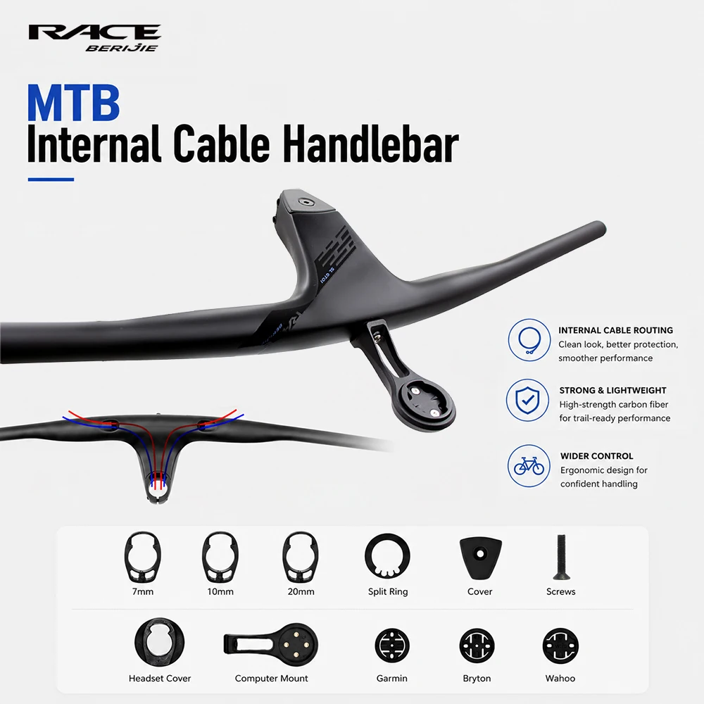RACE Vollintegrierter MTB-Lenker mit internen Kabelführungen, -17 °   Integriertes Cockpit, Carbonfaser XC-Crossbike-Lenker mit Distanzstücken