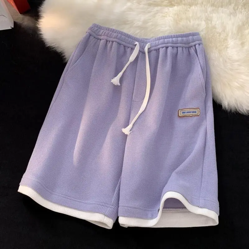 

Мужские шорты контрастного цвета, лето 2025 года, тонкие, свободные, универсальные, спортивные, с широкими штанинами, повседневные, пятидюймовые брюки, модные