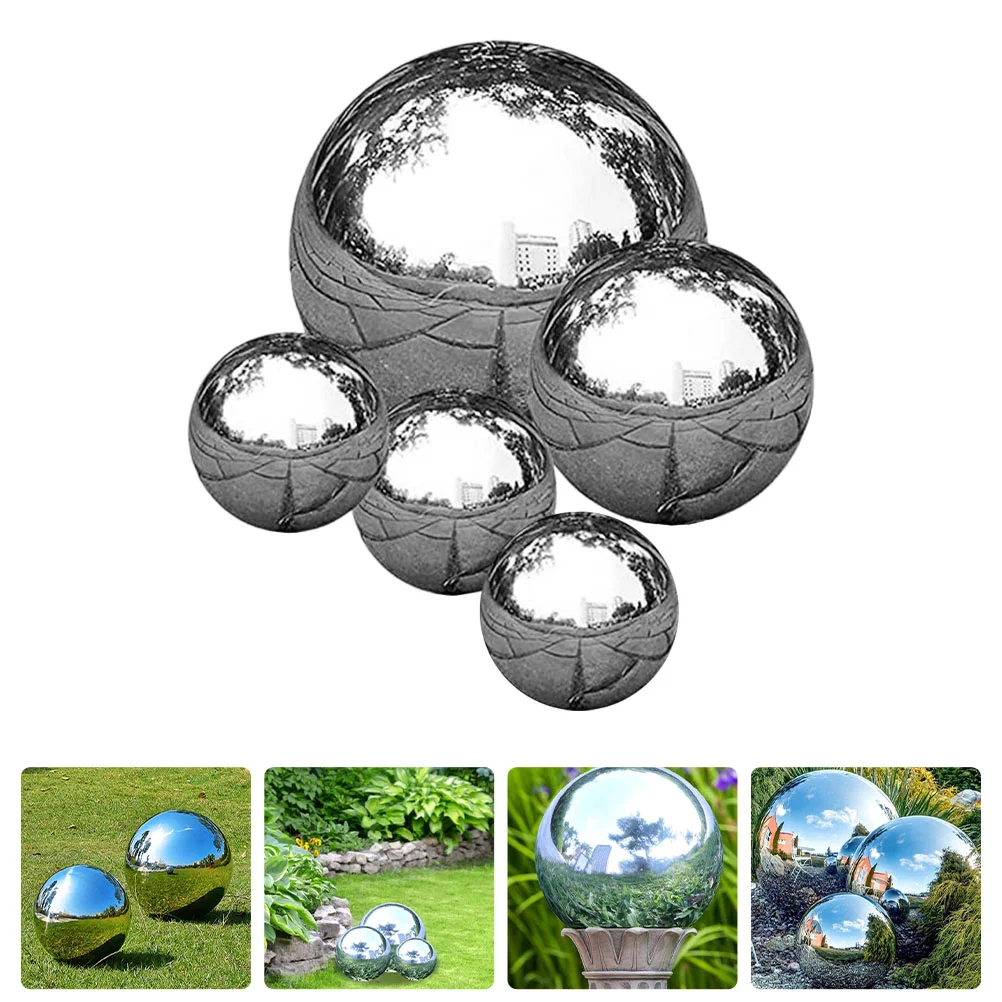 

5 Pcs Garden Reflector Reflective Ball Hollow Decors Mirror Polishing Stainless Steel Balls Planet