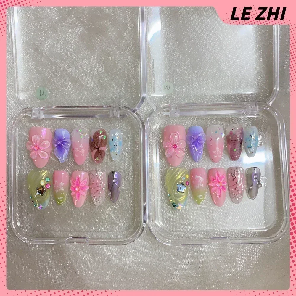 10Pcs Handmade High-End Vip Custom Press On Fake Nails Long Coffin Acrylic Fake Nails Cartoon Gothfrench Nail Party Sticker