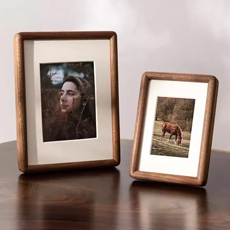 6/7/8/10 Inch Photo Wall Black Walnut Photo Frame Real Wooden Round Corner Picture Frames Swing Table/wall-mounted Home Decor