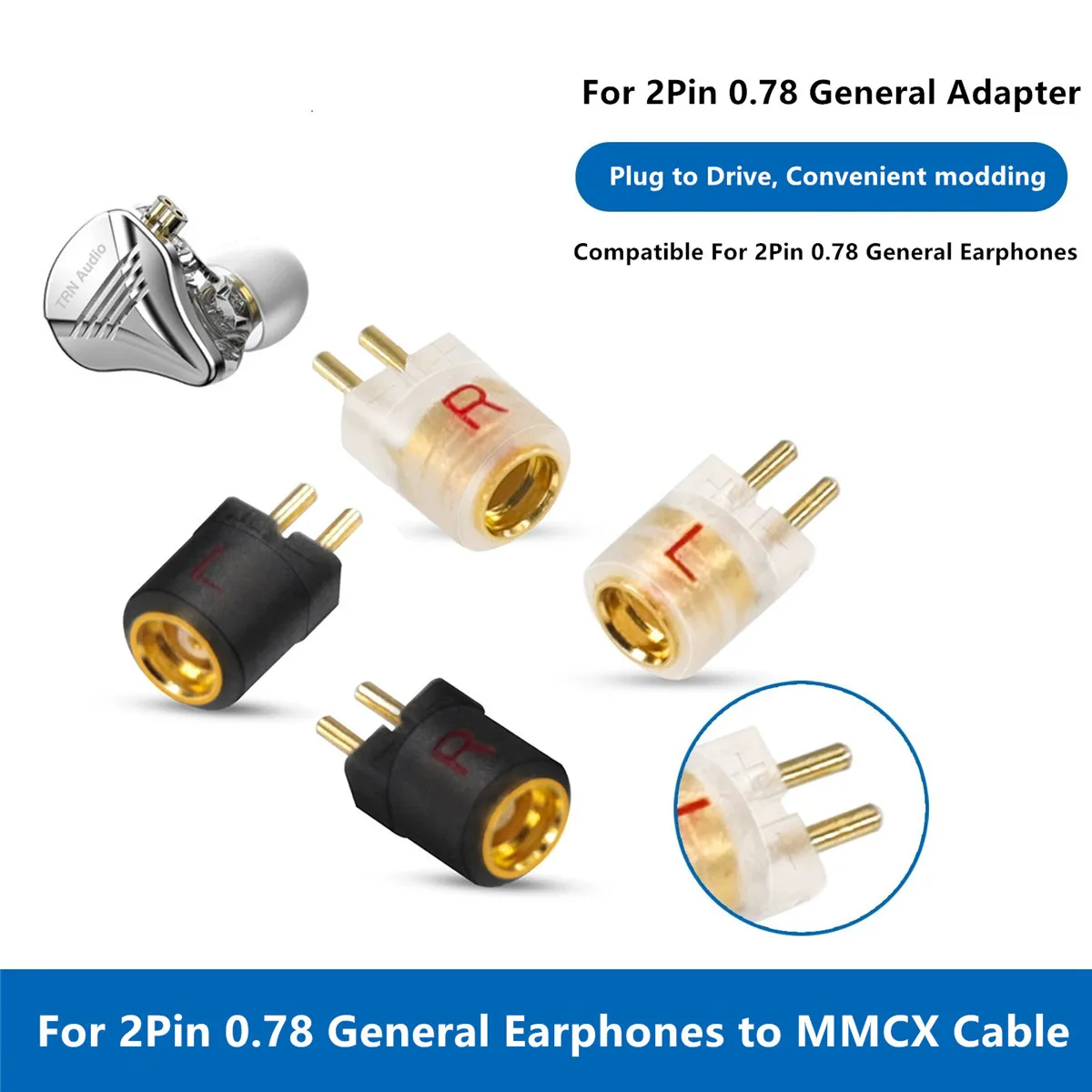 1 Pair MMCX Female Adapter to 0.75/0.78 QDC 2 Pin Connector For ZSN Pro ZS10 Pro NF2u KZ ZSX AS16 CA4 A10 IEMs Earphones Earsets