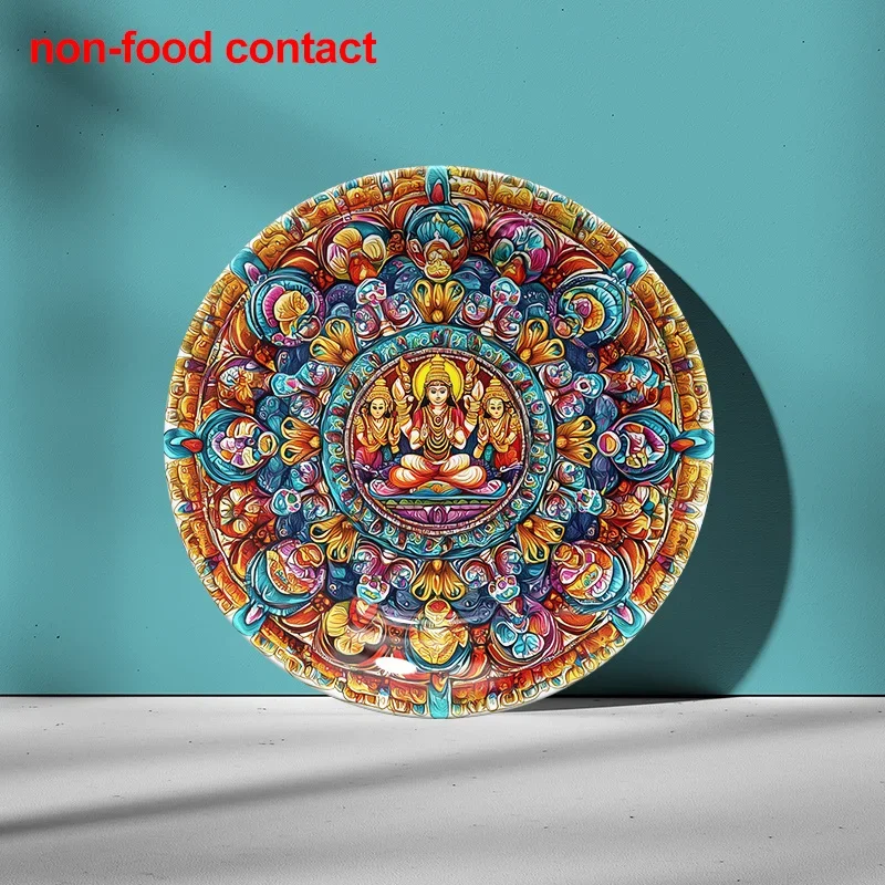 1pc Mandala Goddess Lakshmi Ceramic Round Wall Hanging Plate - 8.0inch Vintage Home Decor Art Plate, Non-Food Contact Jewelry